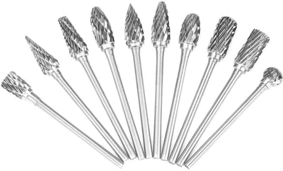 Dailygoods - Wolfraamcarbide Stalen Bramen - Roterende Vijlen Set - 10 Stuks - Dubbel Gesneden - Metaalbewerking - 2,35 Mm Schacht - Geschikt voor Gie...