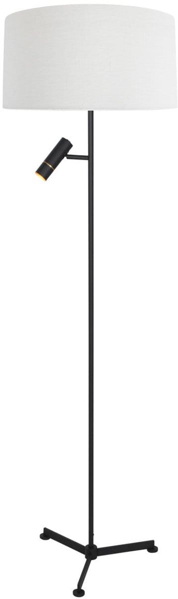 Vloerlamp Stang 4836ZW met leeslicht, zwart 3-poots armatuur, grof witte linnen kap, hoogte 145 cm, E27 fitting, Steinhauer, eigentijds