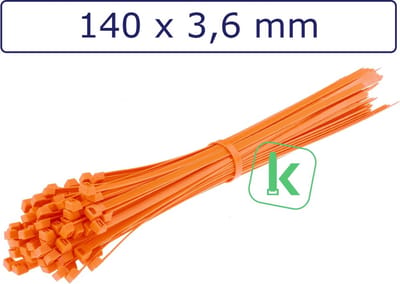 PRO-TIE® - Tyraps, kabelbinders 140 x 3,6 mm Oranje (Zak 100 stuks) (tiewrap/tyrap/tie-wrap/bundelbandje/colsonbandje/)