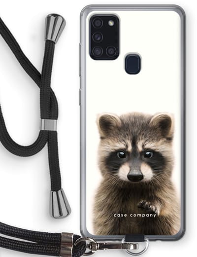 Case Company® - Hoesje met koord geschikt voor Samsung Galaxy A21s hoesje met Koord - Rocco - Telefoonhoesje met Zwart Koord - Bescherming aan alle Kanten en Over de Schermrand