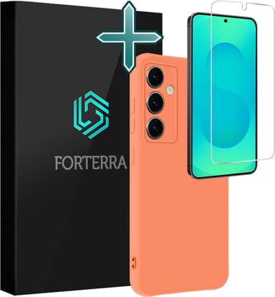 Hoesje Met Screenprotector - Geschikt voor Samsung Galaxy S25 - Sterk & Shockproof - Telefoon Hoes - Back Cover - Siliconen Case - Perzik
