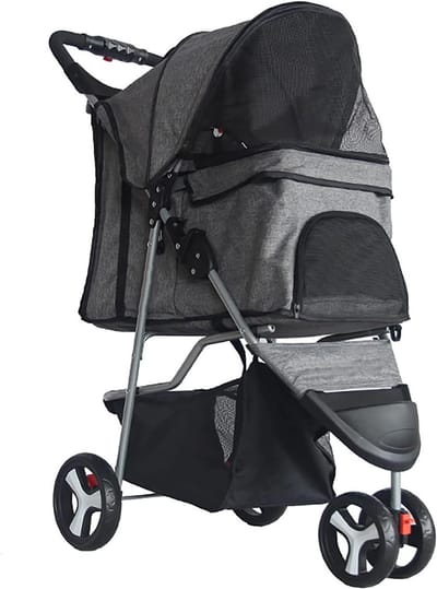 Dieren Wandelwagen - Dierenbuggy - Reizen met huisdier - Opvouwbaar 3-wiel - 15 kg max - Grijs