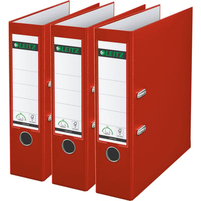 Leitz 180° Ordner PP A4 - Rugbreedte van 80mm - Voordeelverpakking (3 stuks) - Rood