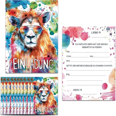 SnelShoppen - Verjaardagsuitnodigingen Kinderen 12 Stuks met Schattige Leeuw Motieven voor Jongens Feest, Kleur: Multicolor, Ideaal voor Verjaardagsfe