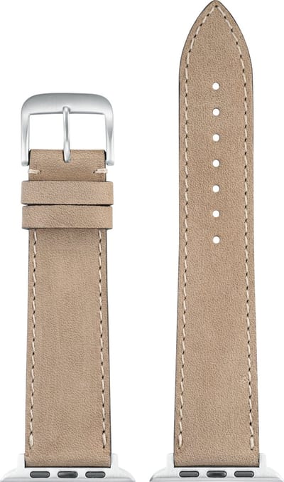 EULIT leer horlogeband geschikt voor Apple Watch 42/44/45/46 maat - Serie 1/2/3/4/5/6/7/8/9/10 + SE - nubuk smart - 22mm - beige - metalen verguld gesp - incl. adapter
