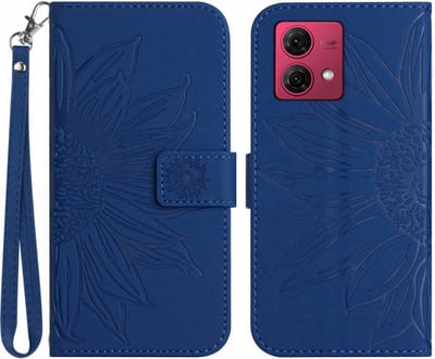 Coverup Hoesje - Geschikt voor Motorola Moto G84 Hoesje - Coverup Zonnebloem Book Case met Koord - Blauw