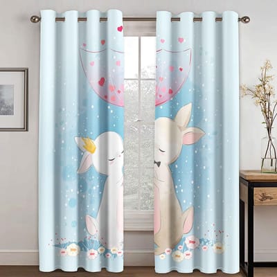 Schattige Konijnen Gordijnen Cartoon Droom Dier Gordijnen Kinderkamer Woonkamer Slaapkamer Huisdecoratie 2 Panelen 50W130H(CM)X2PCS&Hook
