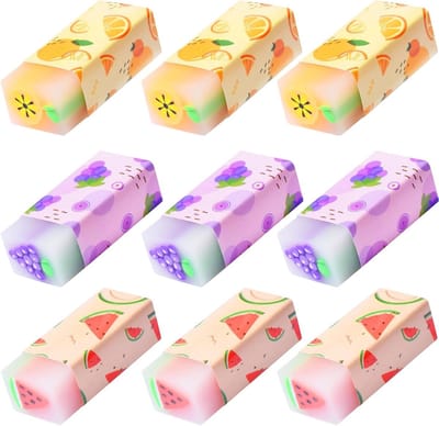 Dailygoods - Gum voor kinderen, 9 fruitgummen, fruitsmaak, geurende gummetset, cadeautje voor kinderverjaardag, kantoorbenodigdheden, schrijfwaren voor school, thuis, kantoor