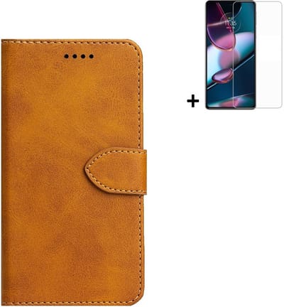 Hoesje Geschikt voor Motorola Moto E30/ Moto E40 - Screenprotector Motorola Moto E30/ Moto E40 - Wallet Bookcase Cognac Bruin + Screenprotector