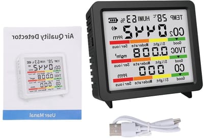 Gaskwaliteitsmonitor - Luchtkwaliteitmeter CO2 - Gezond Binnenklimaat - 5-in-1 Meting - 12 x 108 x 47 cm - Zwart