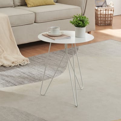 Bijzettafel Nopimi rond metaal 45x43 cm wit mat [en.casa]