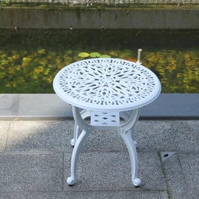 Aluminium Bijzettafel - Terrastafel Tuintafel - Buiten Zetten - Weerbestendig Aluminium - 47 cm Hoog - Wit