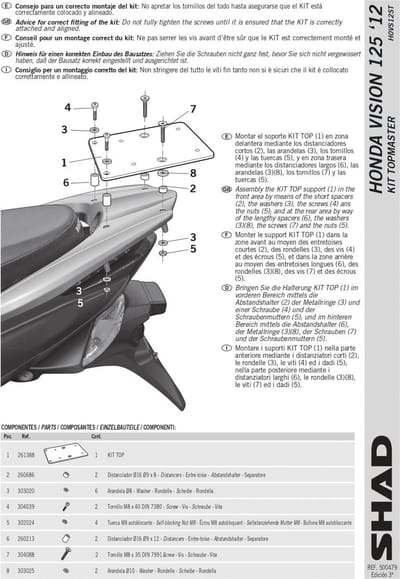 Support de top case Shad pour Scooter Honda 110 Vision 2012 à 2020 Neuf