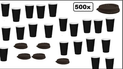 500x Koffiebeker karton zwart 180ml - Next generation Roer staafjes koffie beker melk suiker hout festival thema feest verjaardag werk lepel