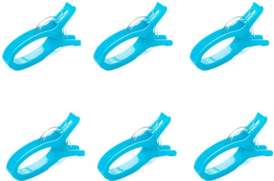 6-stuks Grote wasknijper - Plastic wasknijper - Strandhanddoekklem - Dekenklem - 16x9,5 cm - Multifunctioneel - Winddicht en draagbaar - Geschikt voor het vastzetten van strandhanddoeken, dekens, handdoeken, tapijten, enz. - Blauw