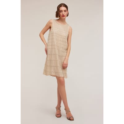 Motivi Embroidered Dress With Fringes Beige Size: 32 | Mini Dresses Outlet | Dames | Beige
