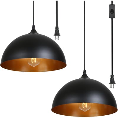 Tomshine Plug-in Metalen Hanglampen Klassieke Zwarte Lampenkappen Industriële Hangende Plafondlamp met US Plug zwart