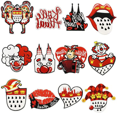 Kölle Alaaf Strijkapplicaties, Clown Motieven voor Carnaval, 12 Stuks voor Kostuums en Feestoutfits