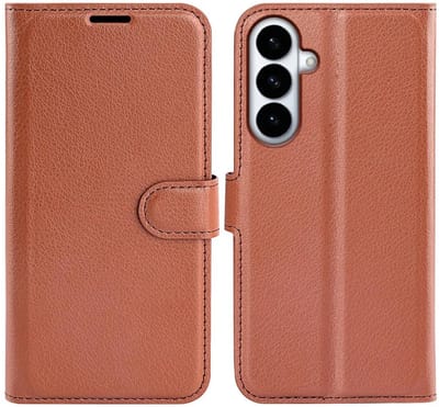 Hoesje geschikt voor Samsung Galaxy S26 Plus - Phonesta Litchi Skin Book Wallet Case - Bruin