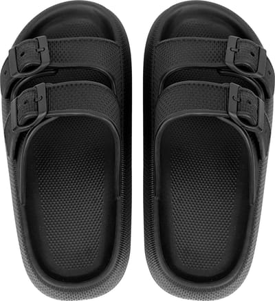 Geweo - Badslippers - Pillow Slides - EVA Slippers - Kerstmis - Kerstfeest - Christmas Gift - Unisex - Verstelbare Gesp - Verdikte - Antislip - Lichtgewicht - Zwart - Maat 37/38