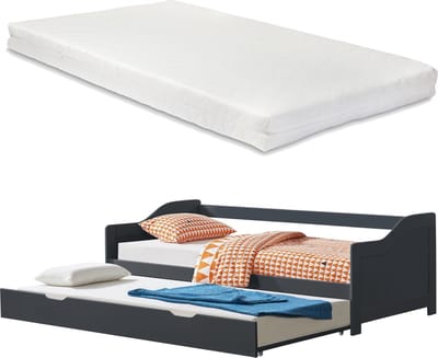 Bedbank tienerbed met onderschuifbed icl. matrassen donkergrijs