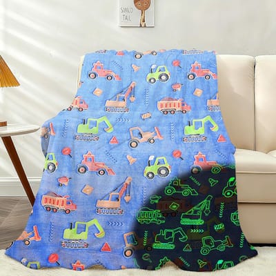 Lichtgevende Plaid Fleece Deken met Truck Patroon - Knuffeldekens voor Kinderen en Volwassenen - 130x150 cm