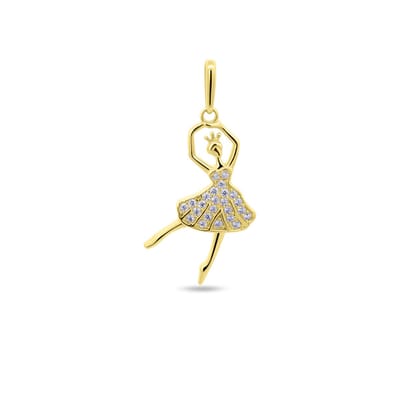 New Bling 9NBSAM-G230383 Gouden Hangertje Ballerina - 14 Karaat Bedeltje - Ballerina 20,4x12,8mm - Zirkonia - Goud