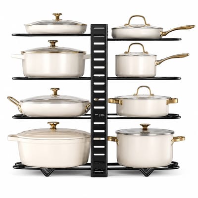 HomeGoodies - Opbergrek - Pannenrek - Keukenrek - Pannen organizer - Verstelbare kast - 8-laags - Organizer - Metaal - Zwart