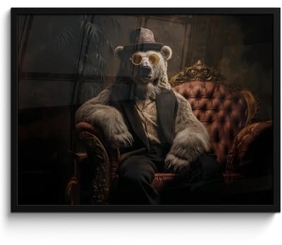 Poster in lijst - Fotolijst 70x50 cm - Posters - Ijsbeer - Hoed - Bril - Stoel - Posterlijst zwart - Decoratie - Wanddecoratie woonkamer - Muurdecoratie slaapkamer