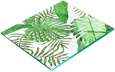 Stijlvol en duurzaam glazen bord met print van tropische bladeren, 60x52 cm