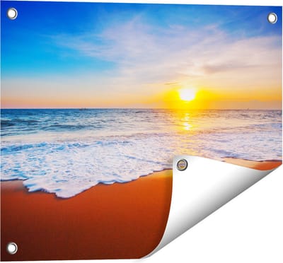 Gards Tuinposter Strand en Zee tijdens Zonsondergang - 50x40 cm - Tuindoek - Tuindecoratie - Wanddecoratie buiten - Tuinschilderij