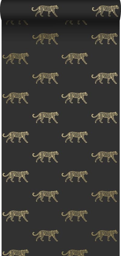 Origin Wallcoverings behang panters zwart en goud - 347686 - 0,53 x 10,05 m