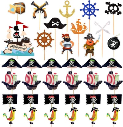 Set van 37 Piraten Taartdecoraties, Verjaardagstaart Toppers, Cupcake Toppers en Muffin Decoraties voor Verjaardagsfeesten, Themapartijen en Kostuumfeesten
