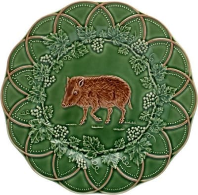 Bordallo Pinheiro Hunting Ontbijtbord - Zwijn - Groen/Bruin - Ø 24 cm - Aardewerk