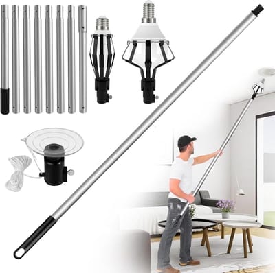 Lampenwisselaar - Gereedschapset voor het vervangen van lampen - Telescopisch - Inclusief gereedschap voor het verwijderen van lampen (3 stuks) en verlengstang (3 m) - Voor hoge daken en inbouwverlichting