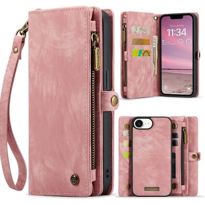CaseMe Hoesje - Geschikt voor iPhone 16e / 17e Hoesje - CaseMe 008 2-in-1 Book Case & Back Cover met Portemonnee - Roze