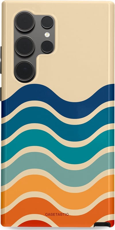 Casetastic hoesje geschikt voor Samsung Galaxy S24 Ultra - Dubbellaagse bescherming - Nostalgische golven - Fashion Case - Zand Petrol Rood Oranje