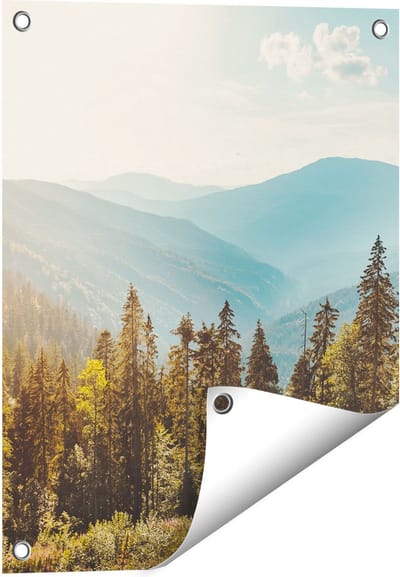 Gards Tuinposter Bos met Bomen in de Hoge Bergen - 40x50 cm - Tuindoek - Tuindecoratie - Wanddecoratie buiten - Tuinschilderij