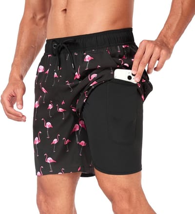 Heren Zwemshorts, Sneldrogend 2-in-1, Rekbare Strandshorts met Ritszakken, Geschikt voor Alle Lichaamstypes