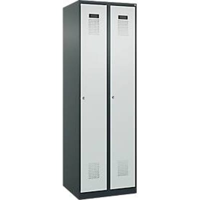 C+P Evolo Plus kledingkast, 2 vakken, rechts scharnierend, cilinderslot, soft-close, B 600 x D 500 x H 1850 mm, antracietgrijs/lichtgrijs
