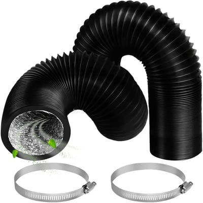 Afvoerslang 100 mm lengte 2 m, Zwart Flexibel PVC Alu Ventilatieslang Slang met 2 roestvrijstalen klemringen voor airconditionings Alu Flexibele buis voor