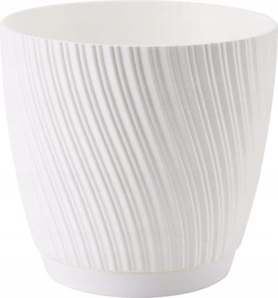 Form Plastic Plantenpot/bloempot Waves - kunststof - ivoor wit - D15 x H14 cm - met opvang schotel - rond