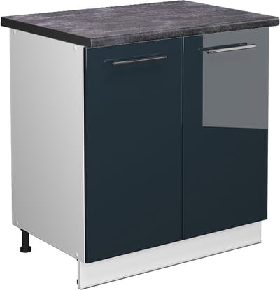 Vicco Keukenonderkast Fame-Line, Donkerblauw hoogglans/Wit, 80 cm antraciet werkblad