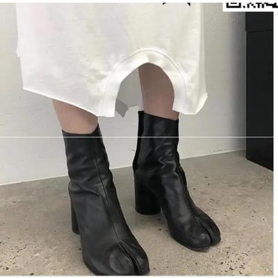 Tabi Teensok Dameslaarzen crèmekleurig Leer Gesp Chunky Blokhakken Enkellaarsjes Botas Feminina Schoenen Vrouw 35 gray