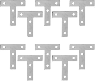 T-vormige Beugels 80x80mm RVS Hoekplaten voor Meubelverbinding, Reparatie en Fixatie - Set van 10 Stuks
