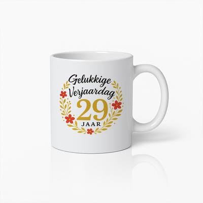 Gelukkige 29e Verjaardag Mok 330ml – Elegante Bloemen Ontwerp Koffiemok – Perfect Cadeau voor Verjaardagsvieringen