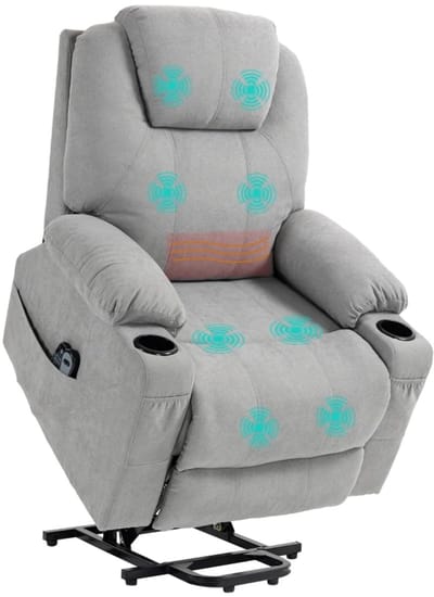 Elektrische Massagestoel - Massagefauteuil met Liftfunctie en Verwarming - 8 Vibratiekoppen - 5 Standen - Kantelbaar tot 135° - tot 150 kg - met Afstandsbediening - Relaxfauteuil - Seniorenstoel - TV Stoel - Relaxstoel - Grijs