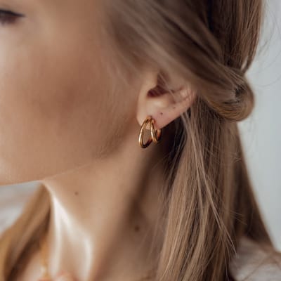 Hey Happiness Dubbel Hoepel Oorbellen Dames – Roestvrij Staal 18K Verguld – Modern Design - Goud