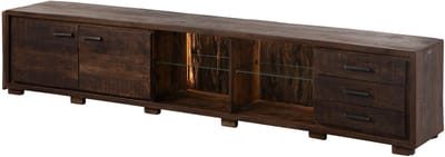 MASSIVMOEBEL24.DE acacia TV-meubel donkerbruin massief hout 235x40x47 cm gelakt gemonteerd BARK volledig massief #216