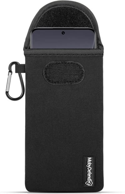 MobyDefend Hoesje - Geschikt voor Xiaomi 13 Pro - Neopreen Pouch Met Karabijnhaak - Insteek - Riemlus - Zwart